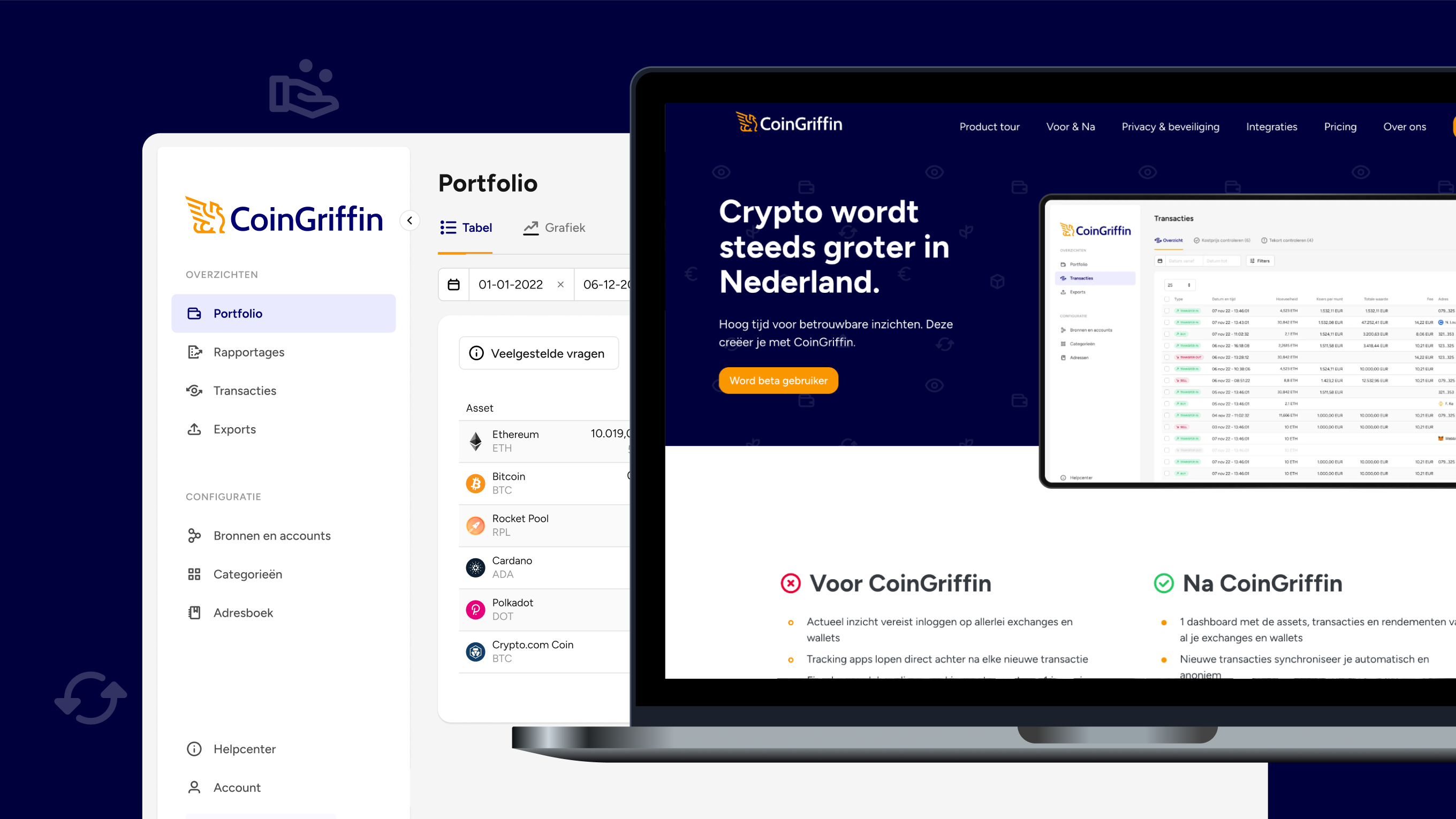 Screenshot van het CoinGriffin dashboard
