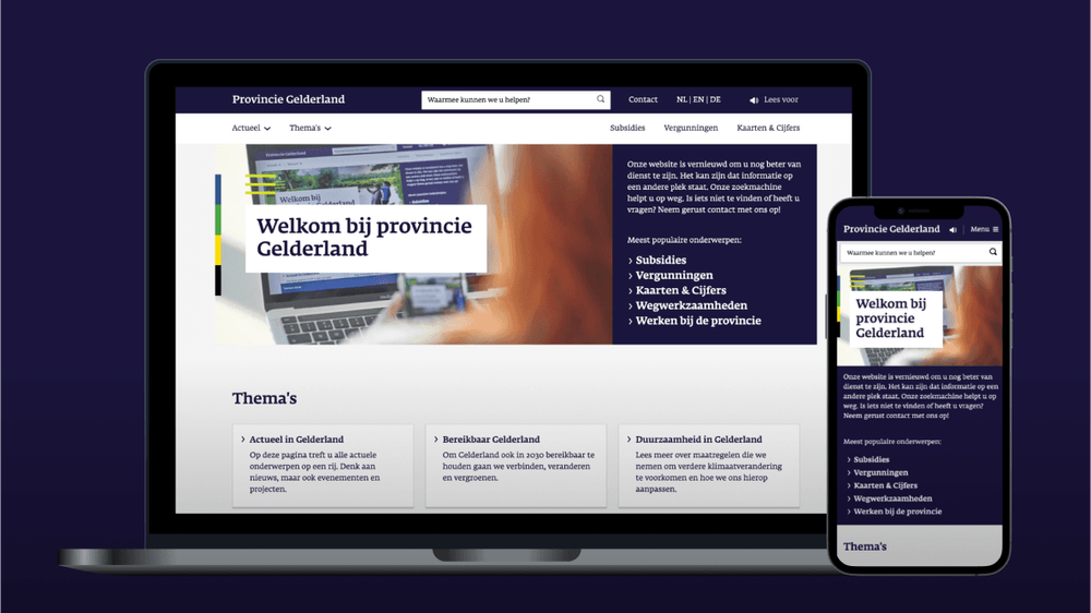Screenshot van de Gelderland.nl website