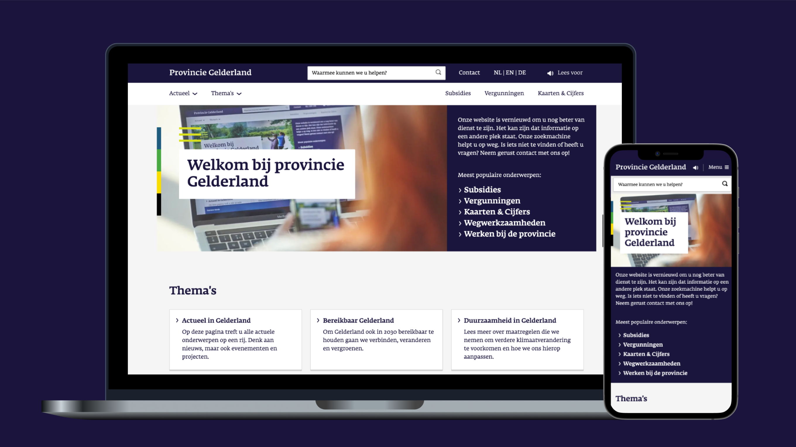 Screenshot van de Gelderland.nl website