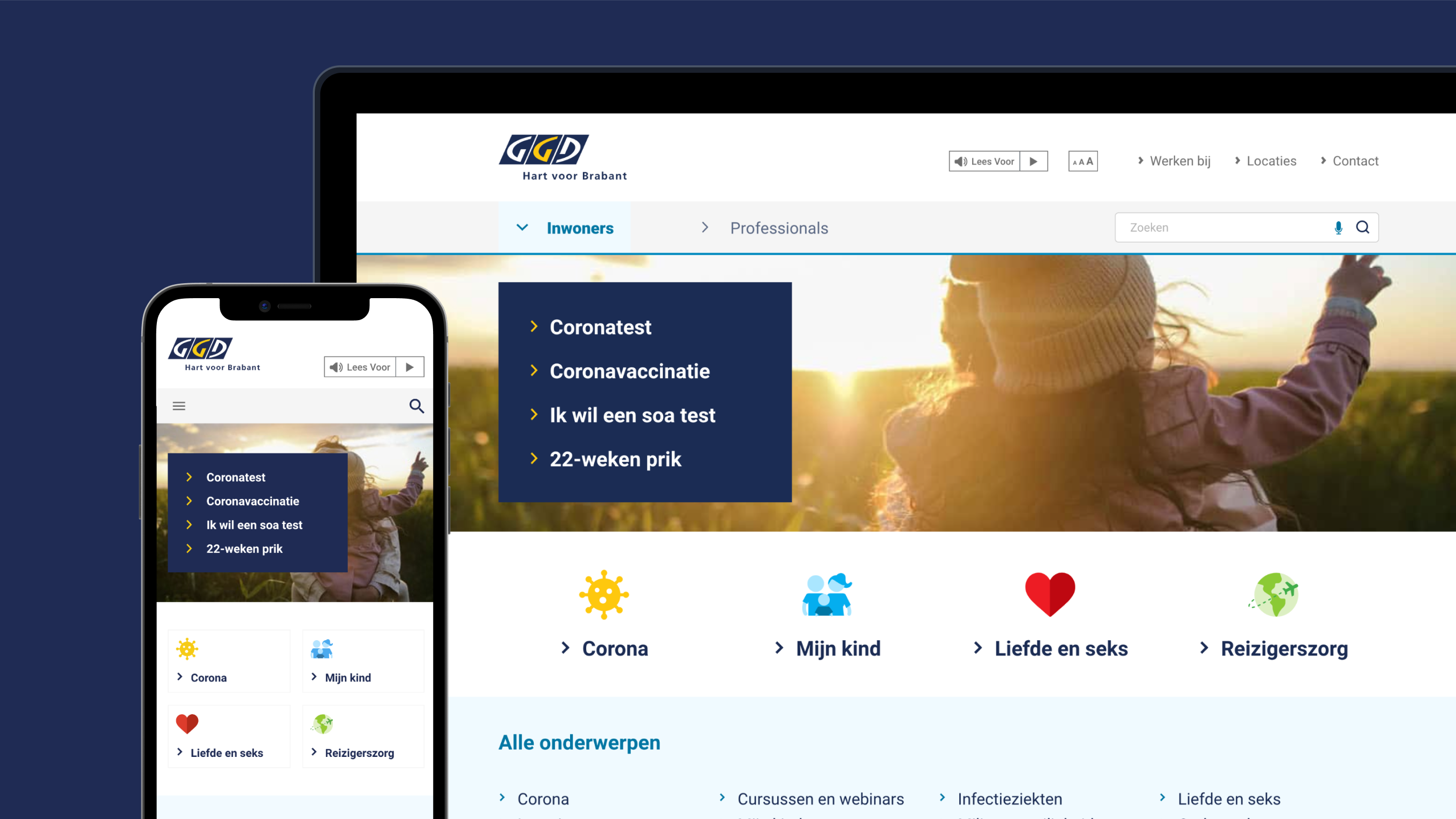 Screenshot van de GGD portalen