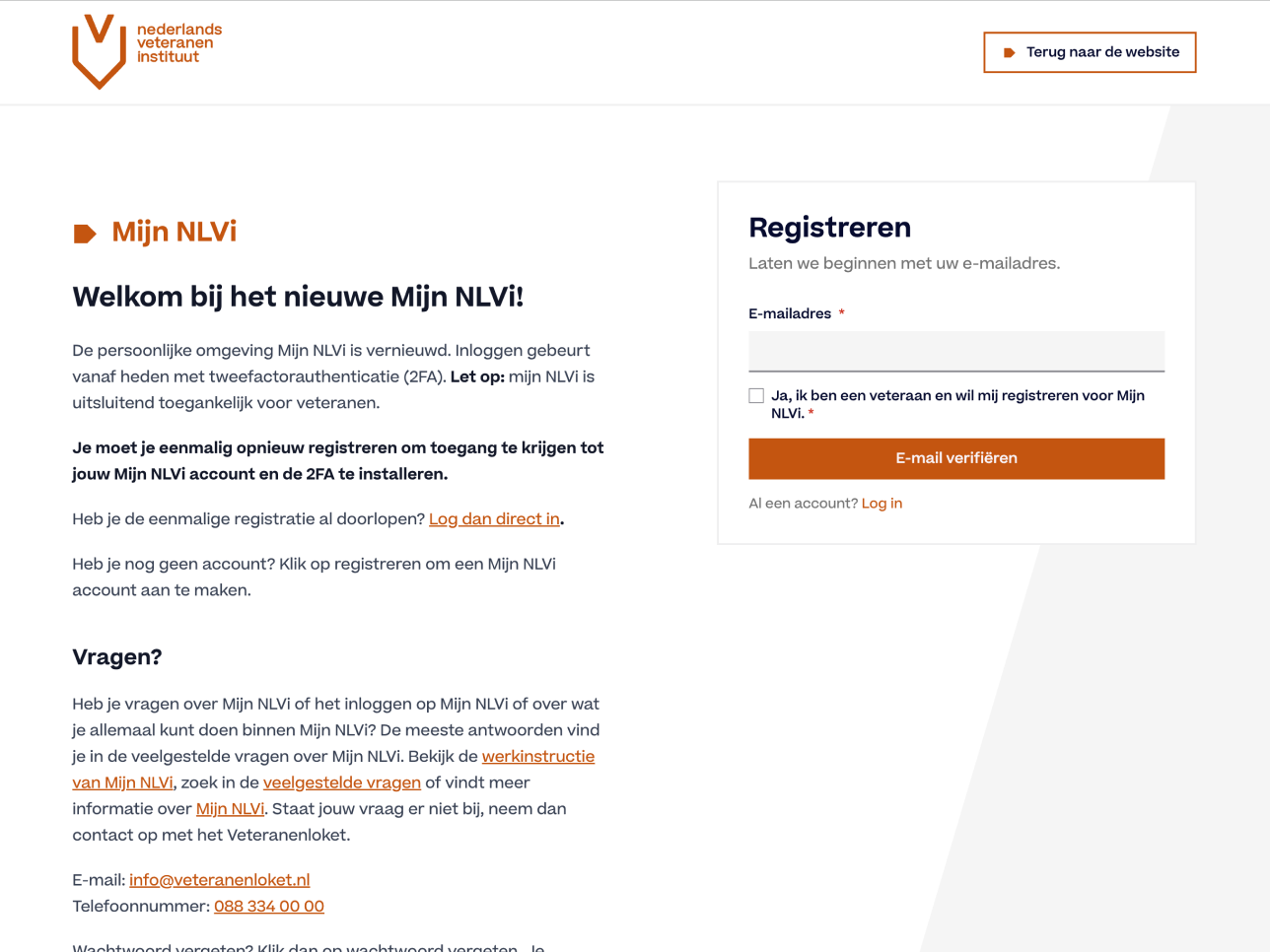 Registratiescherm van Mijn NLVi